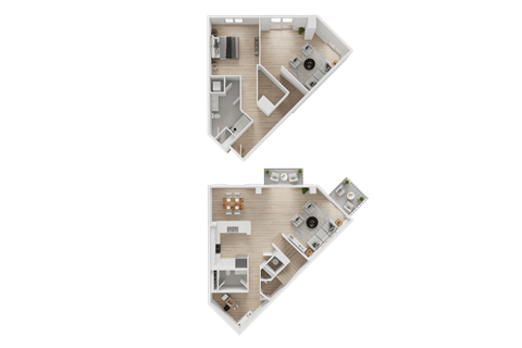 Floor plan for 1 bed, 1.5 baths, 1154 sqft